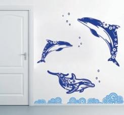 מדבקת קיר דולפינים פרחוניים - מטפטים