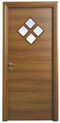 דלת מעוצבת - למינטו עגול בגוון אגוז רוחב עם 4 מעוינים - דלתות פנדור 
