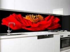 אריחי זכוכית שחורים בהדפס פרח אדום - אלוני