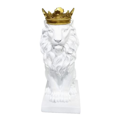 אריה גדול לבן עם כתר זהב - רקפת ספיר-רשת חנויות לעיצוב הבית