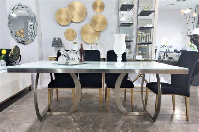 שולחן פינת אוכל דגם רוברטו בסיס כסוף - רקפת ספיר-רשת חנויות לעיצוב הבית