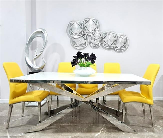 שולחן פינת אוכל דגם אמנדה כסוף לבן - רקפת ספיר-רשת חנויות לעיצוב הבית