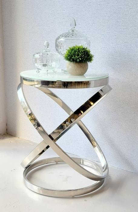 שולחן צד דגם אלה כסוף לבן - רקפת ספיר-רשת חנויות לעיצוב הבית