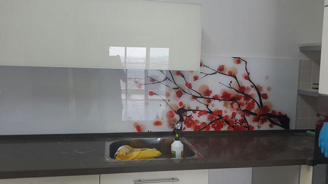 חיפוי קיר מזכוכית פרחים אדומים - א.ר. שיווק