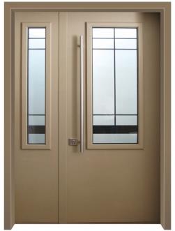 דלת כניסה פנורמי חום בהיר - דלתות אלון