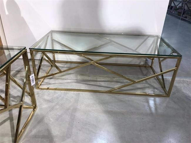 שולחן סלון נירוסטה טריגר מלבני זהב - Besto