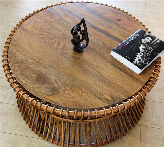 שולחן סלון מראטן טבעי ועץ דגם רועי - העץ הנדיב