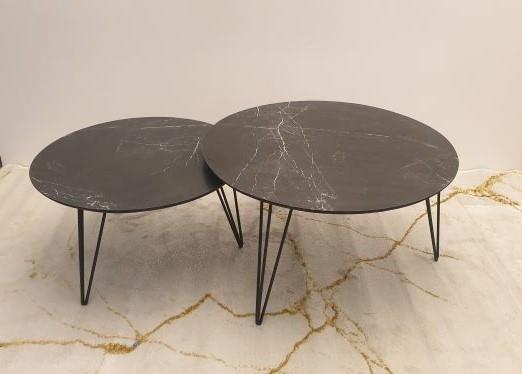 שולחן סלוני זוג שולחנות עגולים Black marble - + HOME