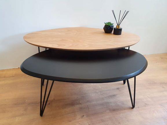 שולחן סלוני סט שולחנות A730 אורן ושחור - + HOME