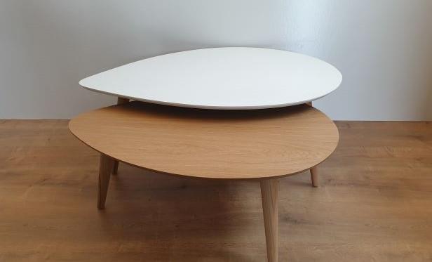 שולחן סלוני סט שולחנות דגם A710 בצבע לבן ואורן - + HOME
