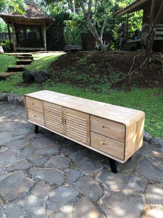 מזנון עץ טיק דלתות תריס רגל ברזל שחור - Treemium - חלומות בעץ מלא