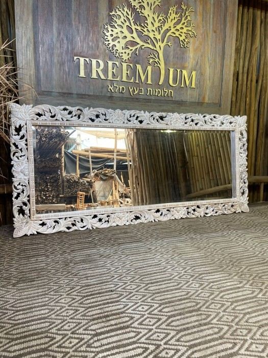 מראה עץ מלא טיק בגימור white wash rustic - Treemium - חלומות בעץ מלא