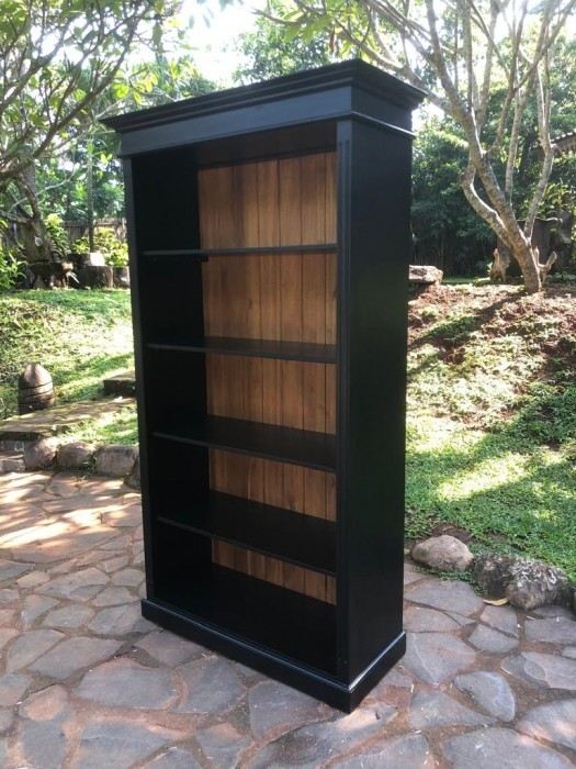 ספרייה עץ מלא טיק גוון עץ שחור מט פנים טבעי - Treemium - חלומות בעץ מלא