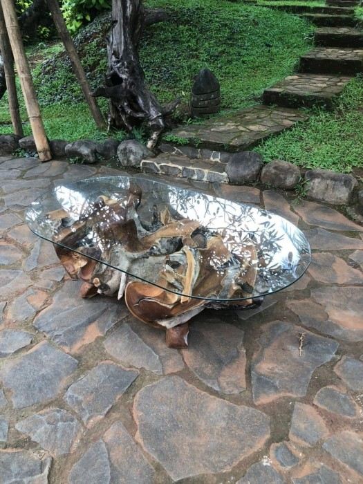 שולחן סלון שורש טיק אובלי דגם A - Treemium - חלומות בעץ מלא