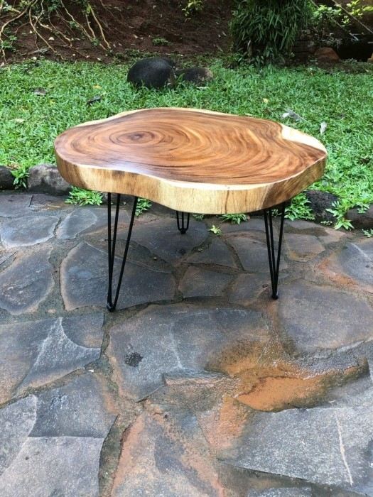 שולחן קפה פרוסת גזע בשילוב רגל סיכה - Treemium - חלומות בעץ מלא