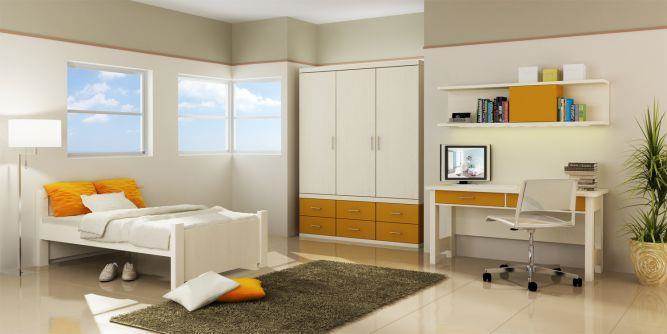 חדר נוער בצבעי לבן וצהוב בעיצוב ניצן הורוביץ עבור רהיטי דורון