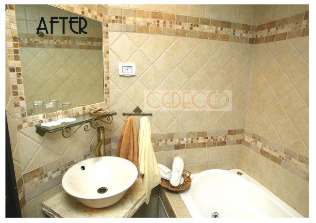 חדר אמבטיה בעיצוב קלאסי בשילוב אריחי פסיפס. עיצוב: גרונר קטרין CDGECO