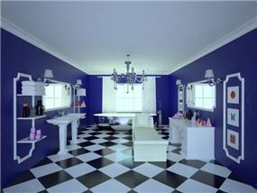 אמבטיה מעוצבת על טהרת הצבע הכחול. עיצוב: Studio307