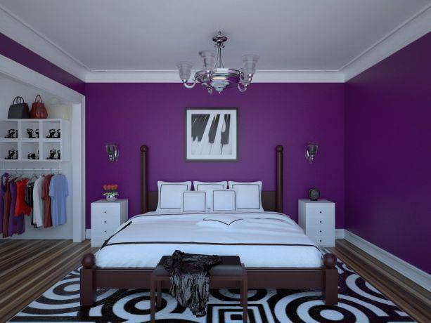 חדר שינה סגול ונועז בסגנון מודרני. עיצוב: Studio307