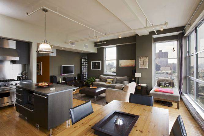 עיצוב חדר מגורים, מטבח ופינת אוכל, בסגנון מינימליסטי מודרני במנהטן- אטלס דרור אדריכלות ועיצוב
