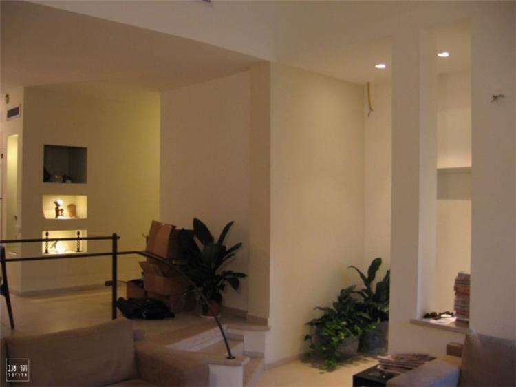 עיצוב מודרני מינימליסטי של המבואה והסלון בדירה בסביבה כפרית.