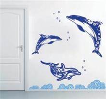 מדבקת קיר דולפינים פרחוניים