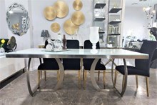 שולחן פינת אוכל דגם רוברטו בסיס כסוף - רקפת ספיר-רשת חנויות לעיצוב הבית
