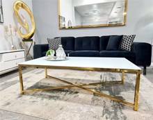 שולחן סלון דגם אוסלו בסיס נירוסטה זהב - רקפת ספיר-רשת חנויות לעיצוב הבית