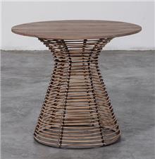 שולחן סלון מעץ מלא וראטן
