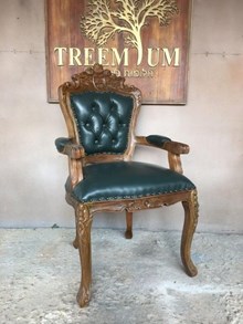 כיסא עץ מלא גילוף יד רפדות עור אמיתי - Treemium - חלומות בעץ מלא